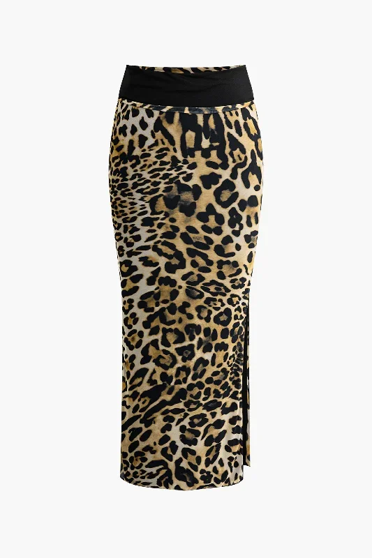 Leopard Print Reversible Split Maxi Skirt