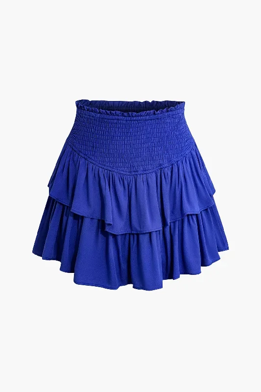 Smocked Waist Ruffle Mini Skirt