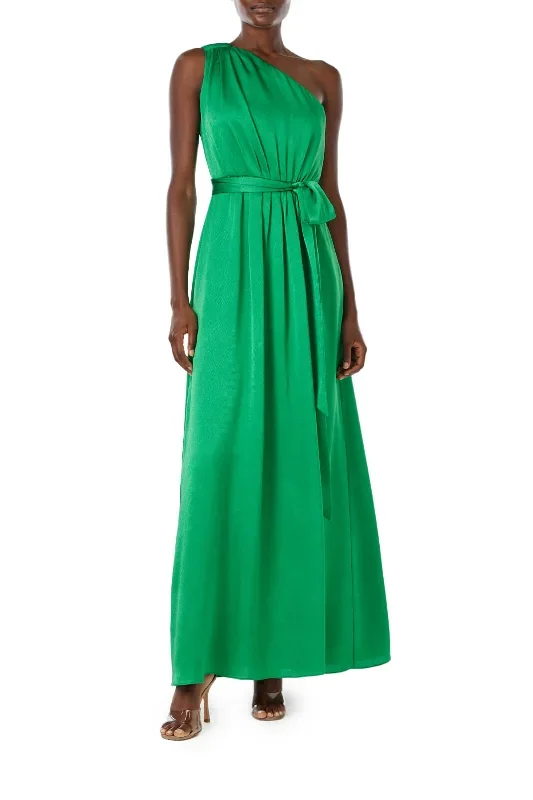 one-shoulder-green-satin-gown