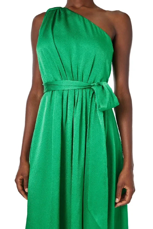 one-shoulder-green-satin-gown