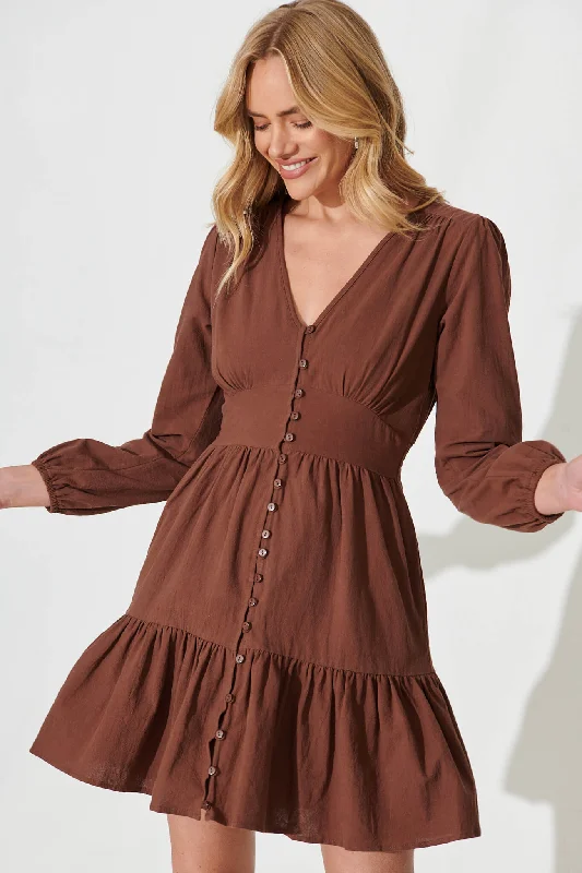 Silverstone Dress In Chocolate Brown Cotton