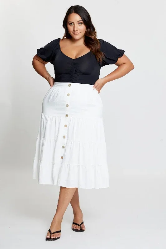 White Midi Skirt Mock Button